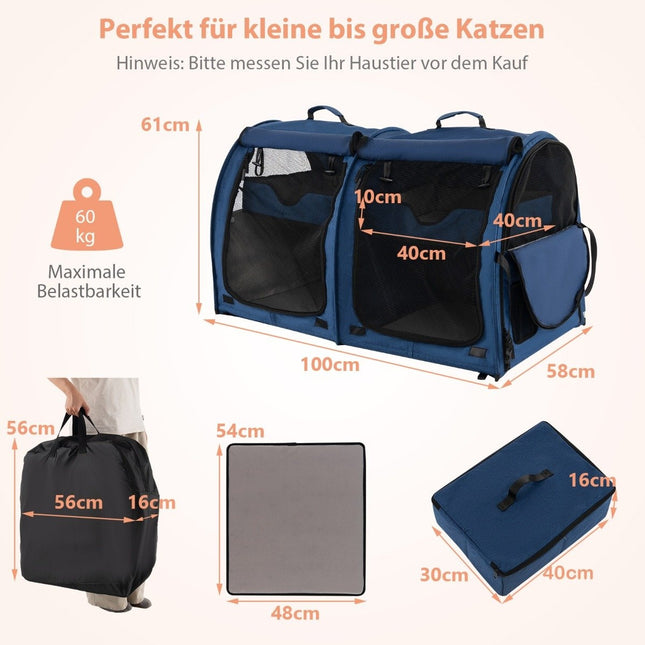 Transport bag with removable hammocks & mattress & litter box navy blue