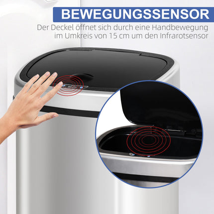 48L waste bin in stainless steel with infrared sensor, silver