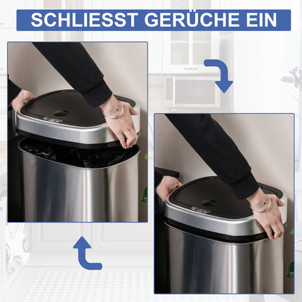 48L waste bin in stainless steel with infrared sensor, silver