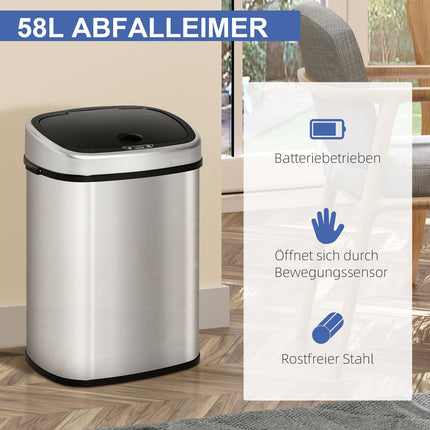 Automatic 58L waste bin in stainless steel with sensor