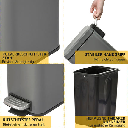 Trash Can Pedal Bin 5L With Lid and Inner Bin, Grey