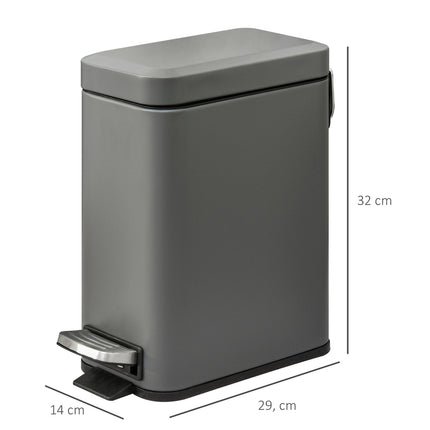 Trash Can Pedal Bin 5L With Lid and Inner Bin, Grey