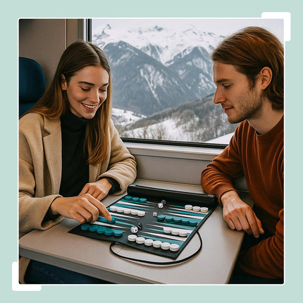 Travel Backgammon Set, Roll-Up Leather Look