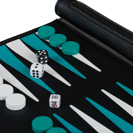 Travel Backgammon Set, Roll-Up Leather Look