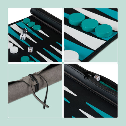 Travel Backgammon Set, Roll-Up Leather Look