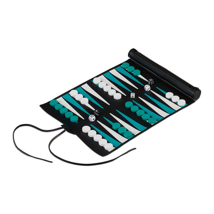 Travel Backgammon Set, Roll-Up Leather Look