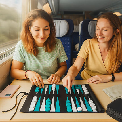 Travel Backgammon Set, Roll-Up Leather Look
