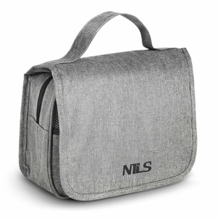 Travel Toiletry Bag, Gray Oxford, Hanging Hook, 4 Pockets