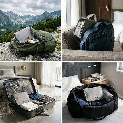 Travel Toiletry Bag, Gray Oxford, Hanging Hook, 4 Pockets