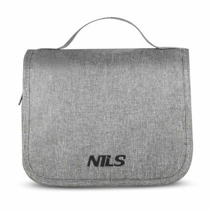 Travel Toiletry Bag, Gray Oxford, Hanging Hook, 4 Pockets