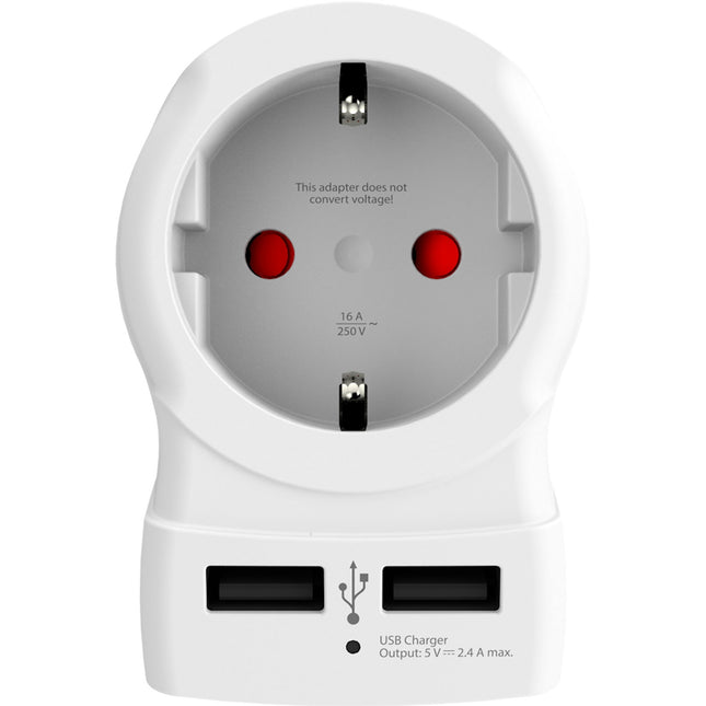 Travel adapter Europe to USA etc. 2xUSB-A 12W Grounded
