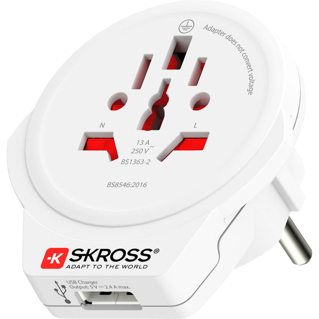 Travel adapter World to Europe USB-A 12W Grounded