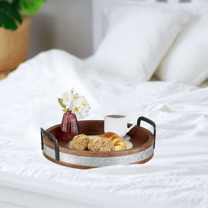 Tray in mango wood with metal edge