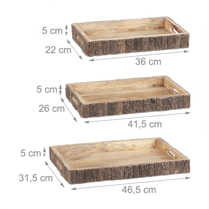 Trays in mango wood - set of 3