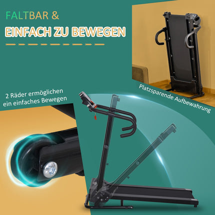 Foldable electric treadmill, 500W, LCD, Phone holder, Black