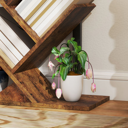 Tree-Shaped Bookshelf, 7-Tier, Rustic Brown, Space-Saving