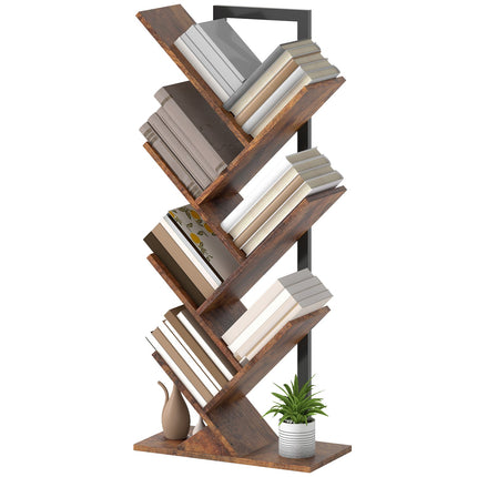 Tree-Shaped Bookshelf, 7-Tier, Rustic Brown, Space-Saving