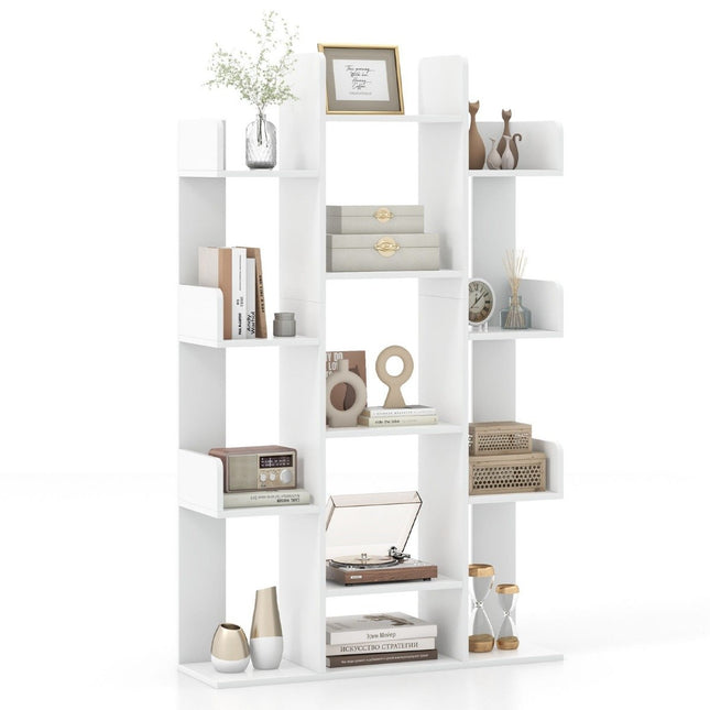 Tree-shaped bookcase with 13 open compartments 86 x 24.5 x 141 cm white