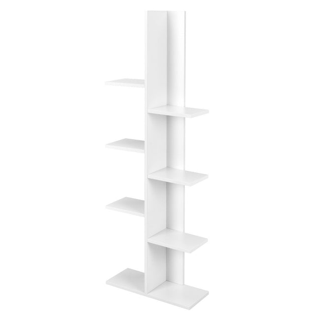 Tree-shaped bookcase with 8 shelves, free-standing shelf, office shelf, 50 x 20 x 141 cm, white