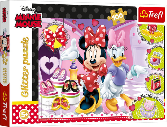 Trefl Disney Glitter Puzzle Minnie Mouse, 100 Pcs