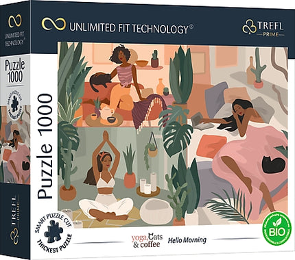 Trefl Prime Puzzle Yoga Cats Coffee Hello Morning, 1000 Pcs