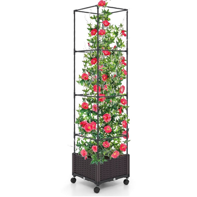 Trellis with flower box on wheels Height-adjustable garden obelisk 40 x 40 x 170 cm
