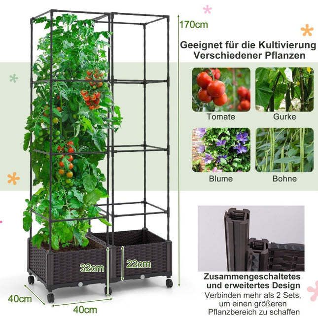 Trellis with flower box on wheels Height-adjustable garden obelisk 40 x 40 x 170 cm