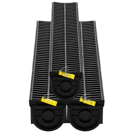 Trench Drain Kit, 3-Pack HDPE Channel With Plastic Grates