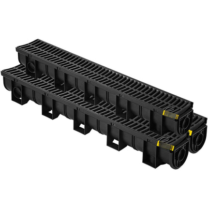 Trench Drain Kit, 3-Pack HDPE Channel With Plastic Grates