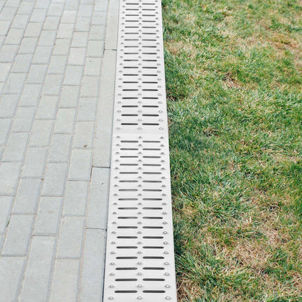 Trench Drain Kit, HDPE Channel, Stainless Grate, 3-Pack