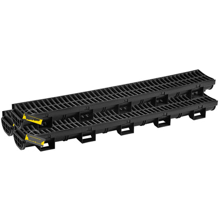 Trench Drain System, HDPE Channel With Plastic Grate, 3-Pack