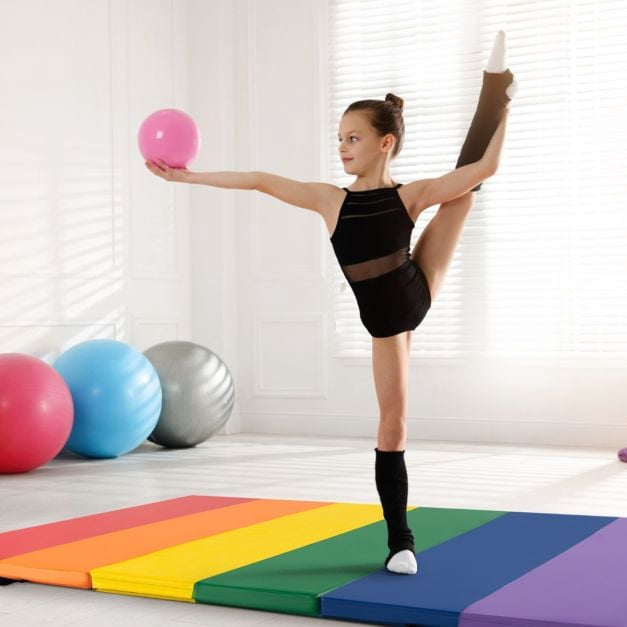 Tri-Fold Gymnastics Tumbling Mat, PU Leather, Handles