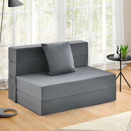 Tri-Fold Sofa Bed Mattress, 6-Inch, With Pillow, Dark Gray