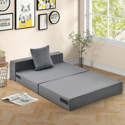 Tri-Fold Sofa Bed Mattress, 6-Inch, With Pillow, Dark Gray