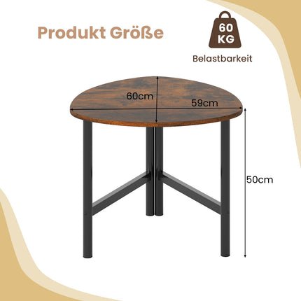 Triangular Coffee Table with Metal Legs, Rustic Brown