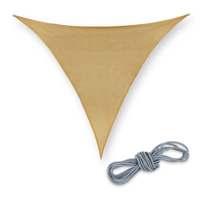 Triangular sand-coloured polyethylene sun sail