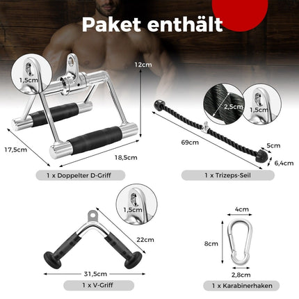 Tricep Cable Attachment Set – V-Grip, Double D, Rope