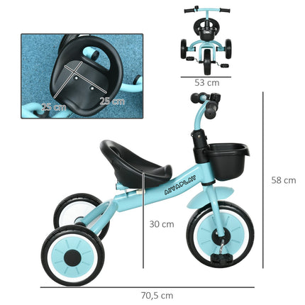 Tricycle for children with adjustable seat and basket, 2-5 years
