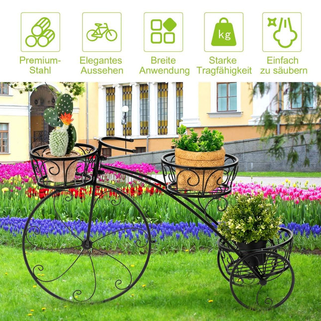 Tricycle Plant Stand Parisian Style Bicycle Plant Holder 80 x 52 cm Black