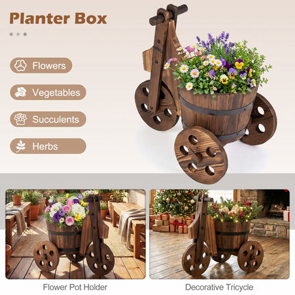 Tricycle Planter, Fir Wood, Wheels, Storage Box