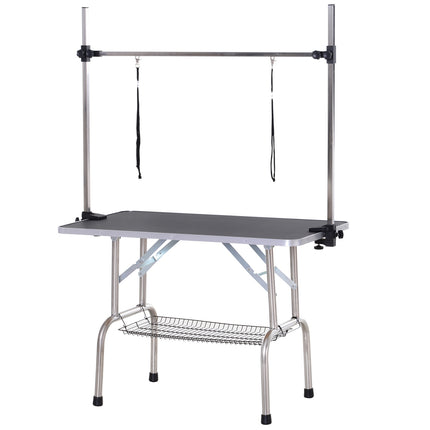 Dog grooming table, foldable & height adjustable, black