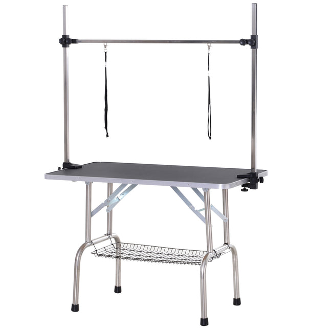 Dog grooming table, foldable & height adjustable, black