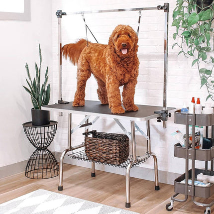 Dog grooming table, foldable & height adjustable, black