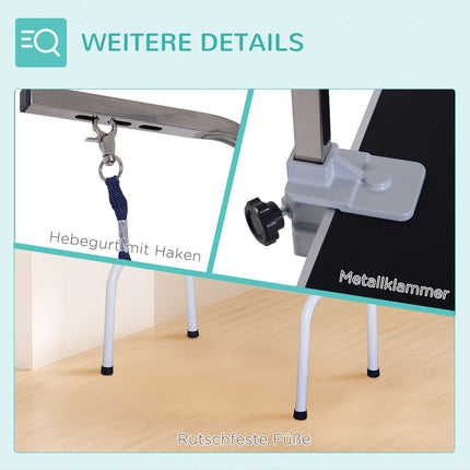 Black foldable dog grooming table, metal frame, 81x48x80 Cm