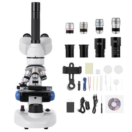 Trinocular Compound Microscope 40–5000X, LED, Phone Holder