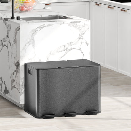 Triple Compartment 60L Stainless Steel Kitchen Bin
