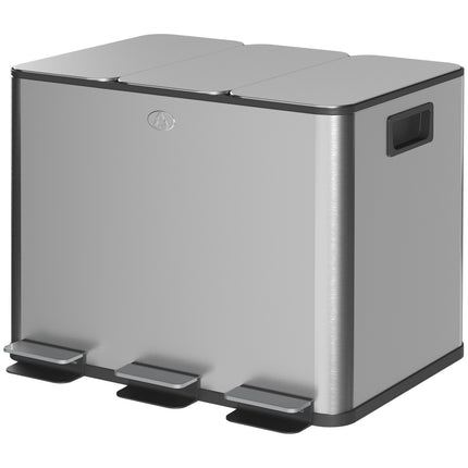 Triple Compartment Stainless Steel Kitchen Bin, 3 x 20L
