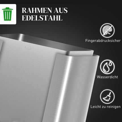 Triple Compartment Stainless Steel Kitchen Trash Bin, 45L