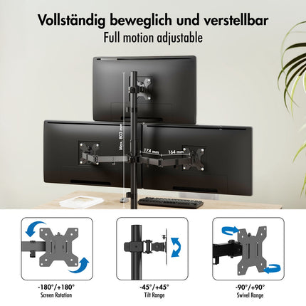 Triple Monitor Mount 17–32" Adjustable Arms, Black