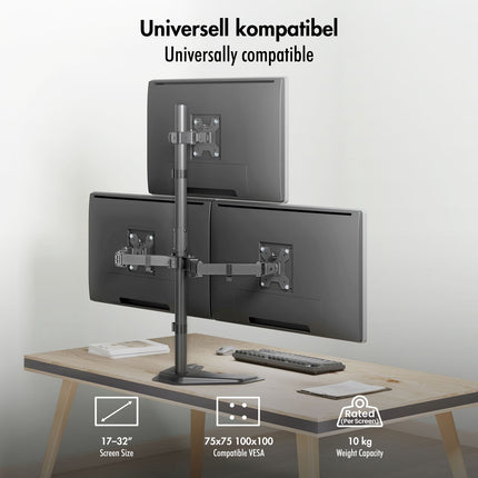 Triple Monitor Stand 17-32" Adjustable Arms Black